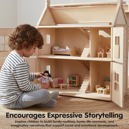 PlanToys® Mother Wooden Poseable Dollhouse Figurine 1:12 Scale 5-Inch Doll | mom character, doll house people accessories, bendable arms, kids pretend play, storytelling learning gift ages 3+ for girls - color: Asian Mom