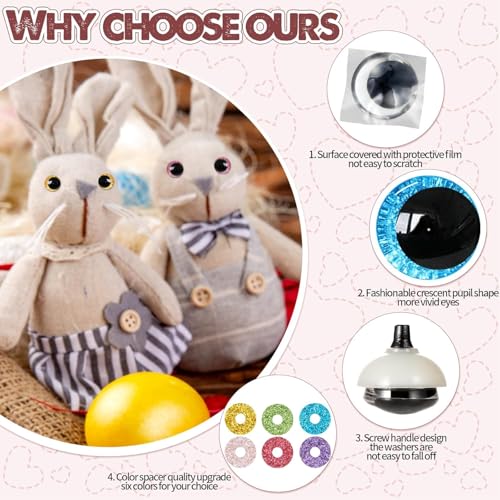 MUCUNNIA 120pcs 14mm 3D Glitter Safety Eyes for Crocheting with Washers Moon Crochet Amigurumi Eyes for Crochet Animals Craft Eyes Doll Eyes Stuffed Crochet Eyes for Crafts Gift for Crochet Lovers - size: 14mm