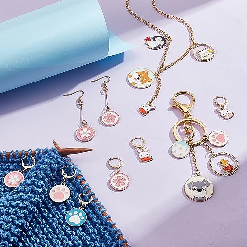 NBEADS 24 Pcs Animal Paw Stitch Markers, Alloy Enamel Crochet Stitch Marker Charms 304 Stainless Steel Clasp Locking Stitch Marker for Knitting Weaving Sewing Jewelry Making - color: Animal Paw&Sakura&Rabbit