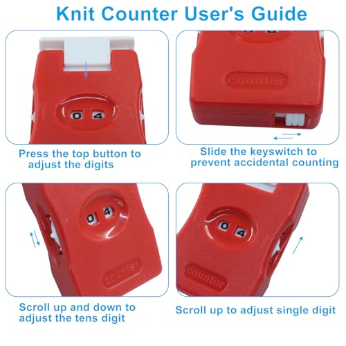 Kemcatui Knitting Counters, 2 Pieces, Red | Plastic, Portable, Stitch and Row Counter, For Crochet, Yarn Crafts, and Needlework - color: red