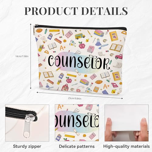 Counselor Makeup Bag, Cute Counseling Office Gift for Women, 9.8×7.1 in Zipper Pouch, Cosmetic & Essentials Organizer for Counselor Appreciation and Staff Week - style: Counselor