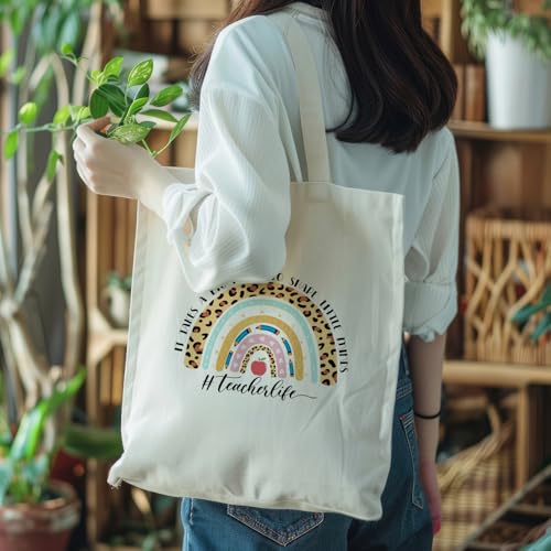 bmuvghi Teacher Appreciation Gifts Canvas Tote Bag It Takes a Big Heart to Shape Little Minds Reusable Shopping Grocery Bags Birthday Gift for Teachers Women - color: Teacher Life