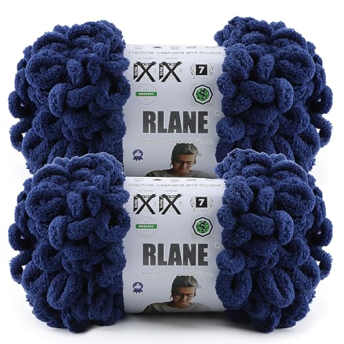Loop Yarn for Finger Knitting Soft - Chunky Yarn for Hand Knitting - 2 Pack of 180 G/6.4 Oz - #7 Jumbo - 18 Yards - Chenille Blanket Yarn for Crocheting Blankets Amigurumi (2, Navy Blue) - color: Navy Blue