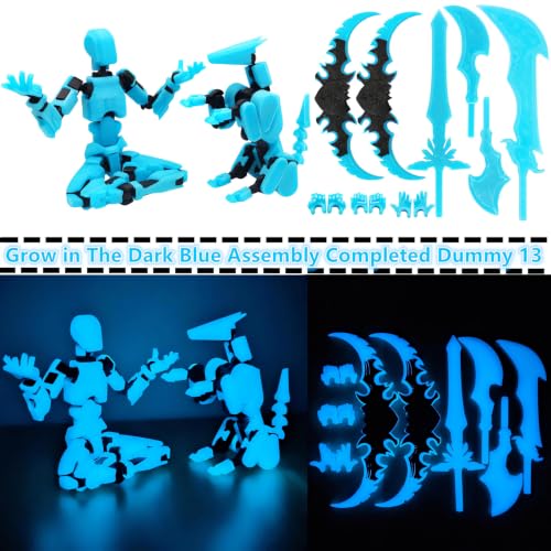 Titan 13 Action Figures (Grow in The Dark Blue) T13 3D Action Figure Set Already Assembled Dummy Robot Nova 13 Printed Multi-Jointed Movable Toy for Gift Collectors (Blue Black + Dog) - style: Blue Black Men Figure + Dog