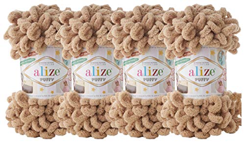 4 skn/Ball Alize Puffy Baby Big Loop Blanket Yarn 100% Micropolyester Soft Yarn 400gr 39.3 yds (262-Beige) - color: 262-Beige