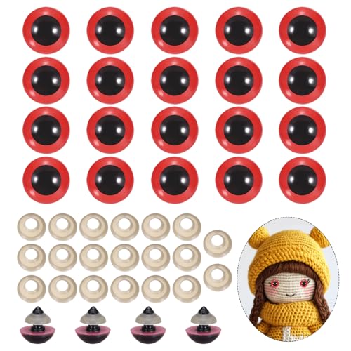 PATIKIL 18mm Safety Eyes, 20Pcs Realistic Doll Crocheting Safety Eyes with Washers for Decor Crochet Accessories Dolls Craft Halloween, Red - color: Red, size: 18mm