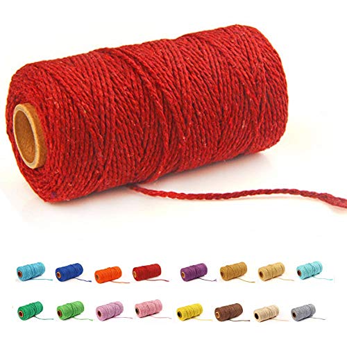 (109 Yards/1.5mm/35 Colors Optional) Macrame Cord Craft Macramé Cotton Baker Twine Craft Making Knitting Cord Rope DIY Wedding Decor Supply Christmas Wrapping String Rope (Red&1.5mm) - color: Red