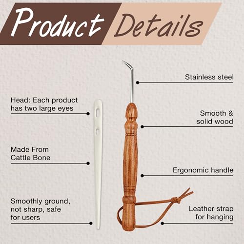 Savina Set 2 Knitting Loom Hook & Bone Nalbinding Needle - Multipurpose Weaving/Knitting/Stitching Needles for DIY & Crochet - color: Knitting Loom Hook + Bone Nalbinding Needle