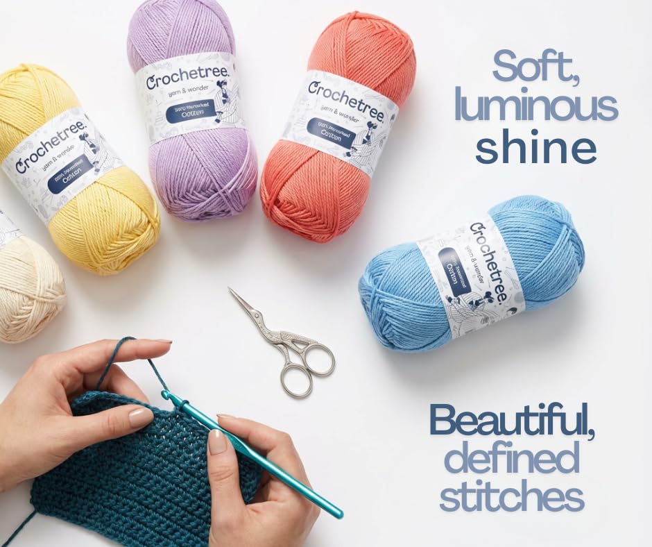 Premium Mercerized Cotton Yarn for Crochet & Knitting – Fingering Weight 4-Ply, 50g (1.76 oz) / 125 m (136 yds), High-Gloss, Anti-Splitting, Fade-Resistant Cotton (Moon Surface) - color: Moon Surface