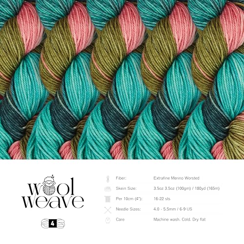 Woolweave Worsted Weight Yarn - 100% Extrafine Merino Wool Yarn for Knitting & Crocheting - Hand Dyed, Ultra-Soft & Warm - 100g Skein, 180 Yards - Machine Washable - color: Spring Blush