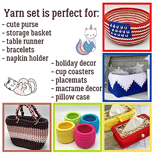 Bobilon 7-9 mm T-Shirt Yarn Kit - 4 Cotton Balls, Crochet - Paris Set | 4 matching cotton t shirt yarn balls, 54 yds each (216 total), 7-9 mm; ideal for crochet bags and baskets - color: Paris