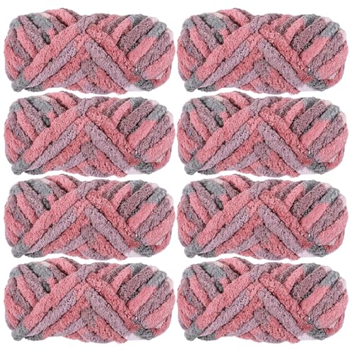 Chunky Chenille Yarn - Bulky Thick Fluffy Yarn for Crocheting and Knitting Blankets, Soft Plush Yarn, 8 Jumbo Pack 30.5 (Cherry Blossoms Fall) - color: Cherry blossoms fall