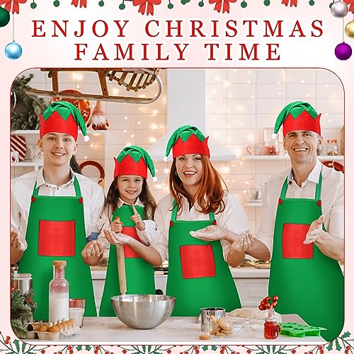 Handepo 12 Sets Christmas Apron and Hat Christmas Elf Costume Kit for Adults Women Cosplay Kitchen Xmas Holiday - color: Green, style: Simple
