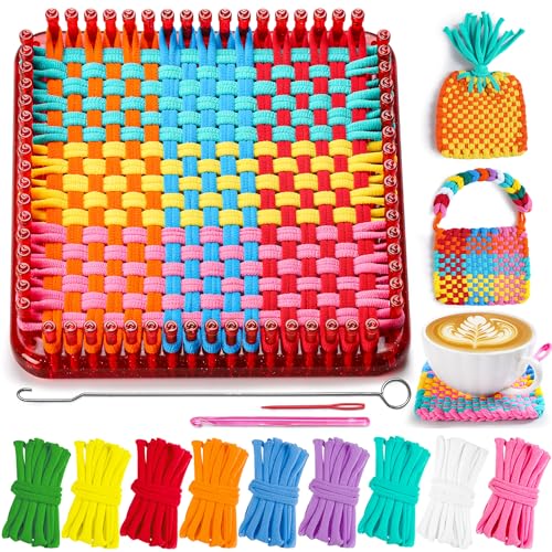 CCTVRTV Weaving Loom Kit Toys for Kids and Adults, DIY Arts and Crafts | for Boys and Girls Ages 5 6 7 8-12 13, Easy Potholder Loom Knitting Kits Gifts for Beginners, 252 Craft Loops - color: red