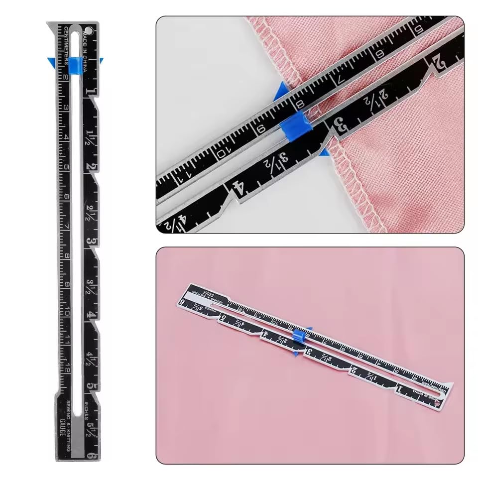 Sewing Ruler Measuring Tools, 12 PCS Sliding Gauge Steel Quilting Ruler, Knitting Crafting Sewing Beginner Training
