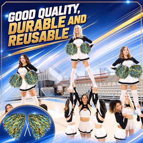Vinsot 40 Pcs Cheerleading Pom Poms Bulk, Metallic Foil School Spirit Shakers Cheer Pom Poms with Plastic Long Handle for Soccer Basketball Sport Dance Team Squads Fan Celebration - color: Blue Gold Mix
