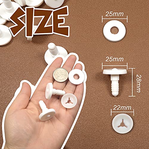 TOAOB 20 Set 25mm Doll Joints for Amigurumis Crochet White Movable Plastic Animals Safety Joints for Crochet Accessories Stuffed Animals Crafts Puppets Limbs and Arm Leg Neck Joints Doll Making - size: 25mm