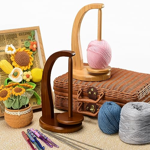 Yarn Holder for Crocheting with Magnetic Yarn Spinner -Beige-Standard | Wooden Yarn Ball Holder for Crochet Yarn Storage Organizer with 360° Rotating Spindle, Gift for Knitting Lovers - color: Beige, size: Standard Size