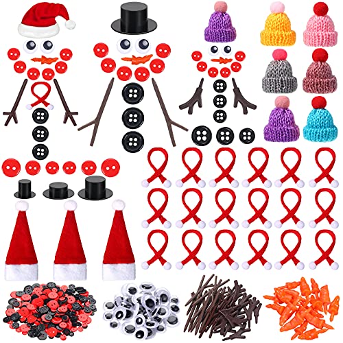 Aoriher 450 Pcs Snowman DIY Kit, Hats Eyes Noses Hands Buttons Scarves | Plastic Eyes Carrot Noses Branch Hands Buttons Scarves, For Christmas Party Ornament Sewing Decoration Holiday Crafts