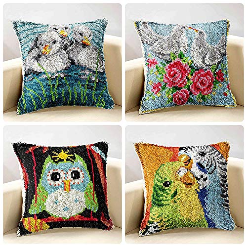 ZFFLYH Latch Hook Kits, Latch Hook Kit for Adult Beginner DIY Crochet Yarn Kits for Throw Pillow Cover Sofa Car Cushion Cover 43X43cm - color: Bird