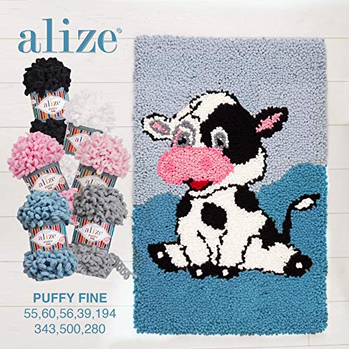 Alize Puffy Fine Yarn Baby Blanket Yarn Lot of 3skn 300gr 48yds 100% Micropolyester Soft Yarn Hand Knitting Yarn Super Chunky Bulky Woven Worested Yarn (56) - color: 56