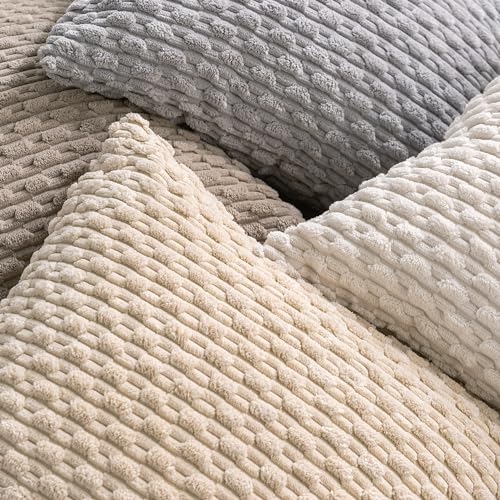 Set of 4 Neutral Decorative Throw Pillow Covers 18x18 Inch Corduroy Pillow Covers for Bed Couch Sofa Living Room Soft Square Cushion Cases (Pack of 2) - color: Neutral, size: 18" x 18" (Pack of 8)