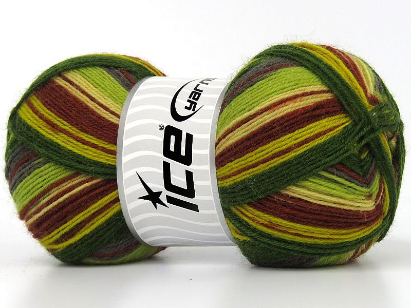 (1) 100 Gram Smart Sock Yarn - Superfine, Fingering, Superwash Wool and Nylon, 437 Yards, Self-Striping Green Brick Gold Mauve