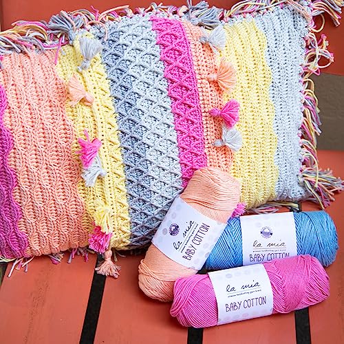 3 Skein La Mia Baby 50% Cotton Total 10.5 Oz Each 3.5 oz (100 g) / 218yd (200m), Medium, Worsted, Super Soft Yarn, Best for Baby and Amigurumi, Pink - L030 - color: Pink - L030