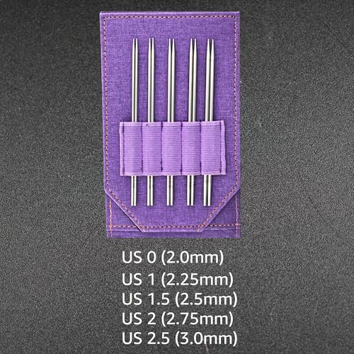 Lykke Flight Lace 5-Inch Interchangeable Circular Knitting Needle Set | Mini US 0, 1, 1.5, 2, 2.5 Purple Case, Stainless Steel, Sharp Points, No-Memory Swivel Cables, Project Bag - color: Purple
