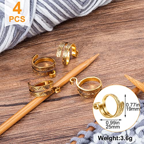 ANCIRS Knitting Crochet Loop Ring for Fingers, Adjustable Crochet Tension Ring, Metal Open Yarn Guide Finger Holders, Knitting Thimbles for Crochet (4 Pack Gold) - color: 4 Gold