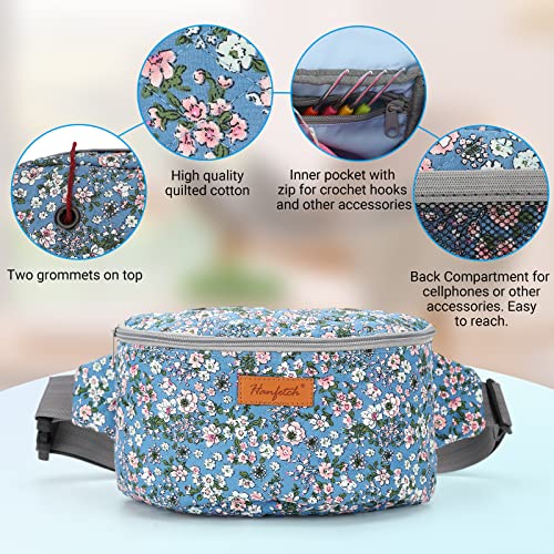 Yarn Crossbody Waist bag Small Yarn Storage Organizer for Yarn Skeins-Organizer for Crochet Hooks and Accessories - color: Flower-blue