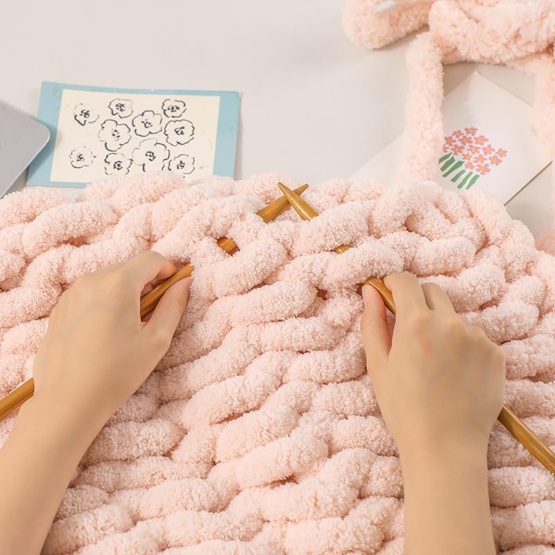 bearberry Jumbo Chenille Yarn, Super Bulky 10 - Extra Plush & Skin-Friendly for Chunky Knit Blankets, Arm Knitting & Crocheting 8-Pack (8oz/25yd Per Skein), Machine Washable, Ultra Soft, Pink - color: Pink