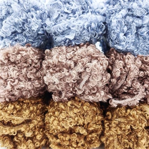 Teddy Fur Curly Yarn, 3 Skeins (150g/5.3oz Total, 15mm Thick), Chunky Faux Fur Eyelash Yarn, Super Soft Fluffy Yarn for Doll Hair Weaving, Crochet, Knitting, Amigurumi (Light Blue) - color: Light Blue