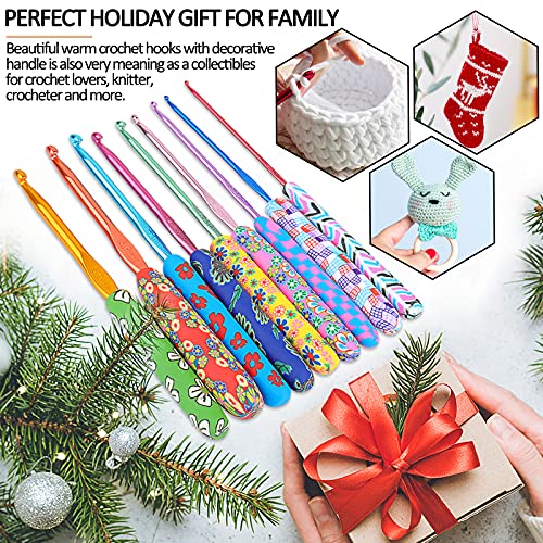 Coopay Warm Crochet Hook, Ergonomic Crochet Hooks Set w/Soft Grip | 2.0mm-6.0mm Aluminum Crochet Needles w/ Long Handle for Grandmother Crochet Yarn Craft - Premium Knitting & Crochet Supplies - color: Fresh Flowers