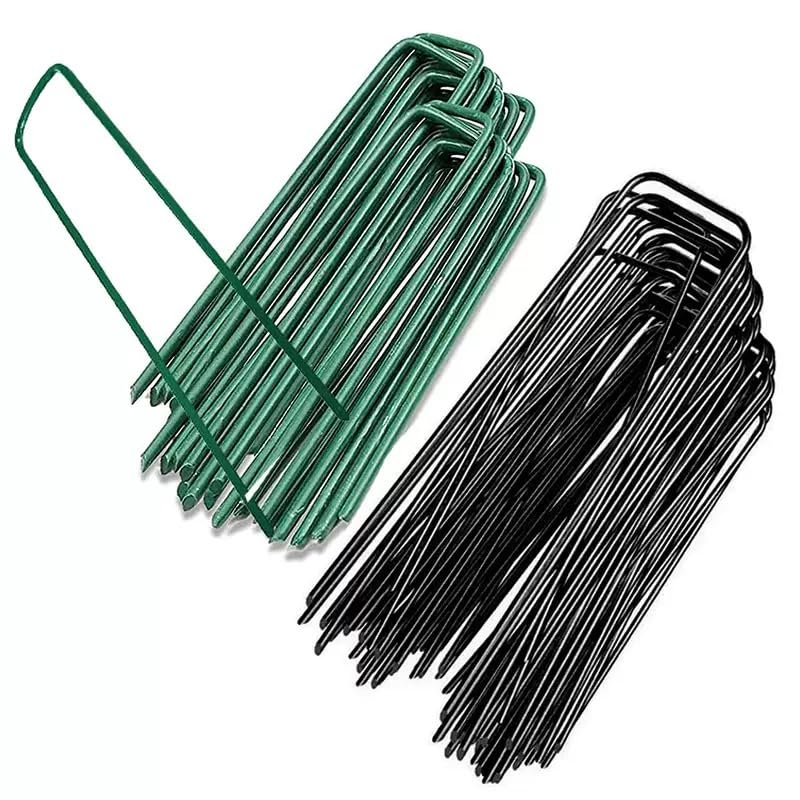 6 inch 25 Pack Black Galvanized Landscape Staples 11 Gauge Garden Stakes Pins Anti-Rust Ground Stakes U-Shaped Tent Stakes are Used for Weed Barrier, Irrigation Tubing, Yard Lawn, Landscape Fabric - color: black 11 Gauge, size: 6 inch