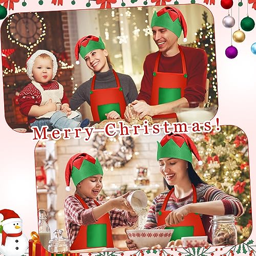 Handepo 12 Sets Christmas Apron and Hat Christmas Elf Costume Kit for Adults Women Cosplay Kitchen Xmas Holiday - color: Red, style: Simple