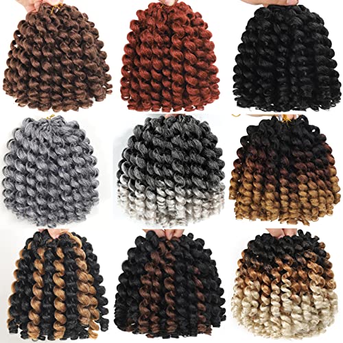 Short Jamaican Bounce Crochet Hair 3 Packs 2X Ringlet Wand Curl Crochet Hair 8 Inch Curly Crochet Braiding Hair 60 Roots - color: OT1B/30, size: 8 Inch (Pack of 3)