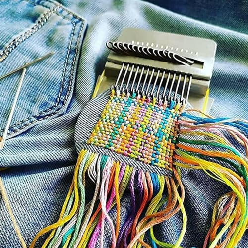 Small Wooden Darning Loom Tool for Mending Jeans, 14 Hooks & 9 Needles | Speedweve Type DIY Weaver Machine for Quick Repair & Beautiful Stitching, Easy Hand Sewing Kit for Clothes, Socks & Fabric - size: 14 Hooks + 9 Needles, Light Brown
