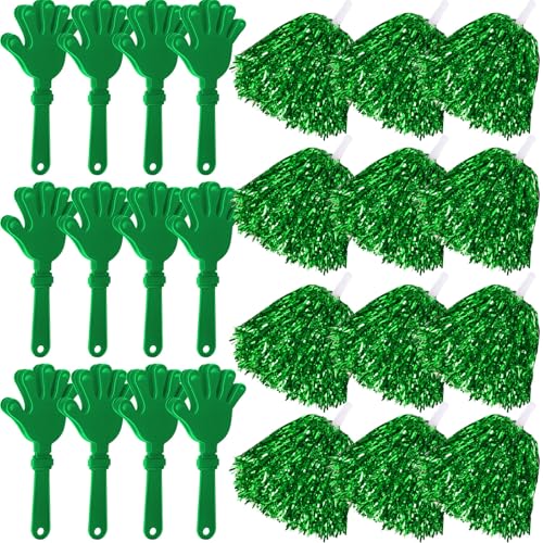 24 Pcs Cheerleading Pom Poms and Hand Clappers Noisemakers Set for Team Spirit Items Sporting Events Football Baseball Cheering Essentials Party Favors Dance - color: Green