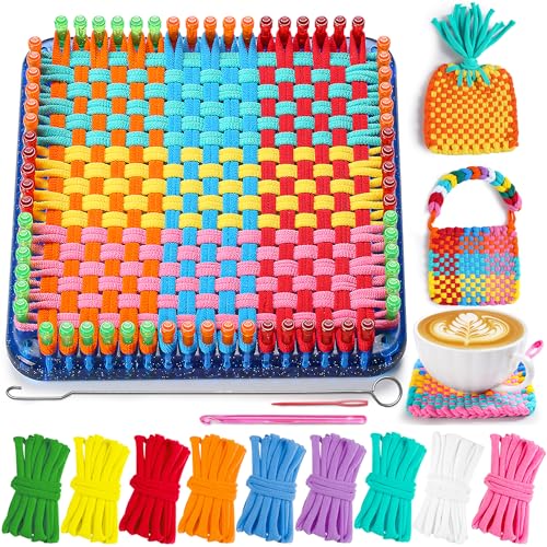 CCTVRTV Weaving Loom Kit Toys for Kids and Adults, DIY Arts and Crafts | for Boys and Girls Ages 5 6 7 8-12 13, Easy Potholder Loom Knitting Kits Gifts for Beginners, 252 Craft Loops - color: blue/orange+green+red