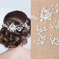 5 Pieces Silver Bridal Hair Comb Crystal Pearl Accents Flower Pins | Rhinestone Accessories for Wedding Updo, Floral Design Ideal Bride Bridesmaids, U-pin Secure Bun Hairstyles Special Occasions - color: Silver