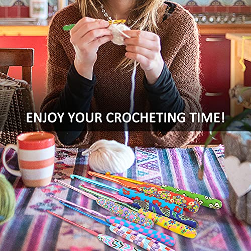 Coopay Warm Crochet Hook, Ergonomic Crochet Hooks Set w/Soft Grip | 2.0mm-6.0mm Aluminum Crochet Needles w/ Long Handle for Grandmother Crochet Yarn Craft - Premium Knitting & Crochet Supplies - color: Fresh Flowers
