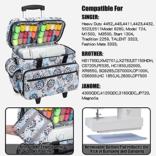 Teamoy Rolling Sewing Machine Case with Wheels, Dandelion | Compatible with Singer, Brother and Most Majority Machines and Accessories, with Detachable Wheels and Bottom Wooden Pad - color: Dandelion