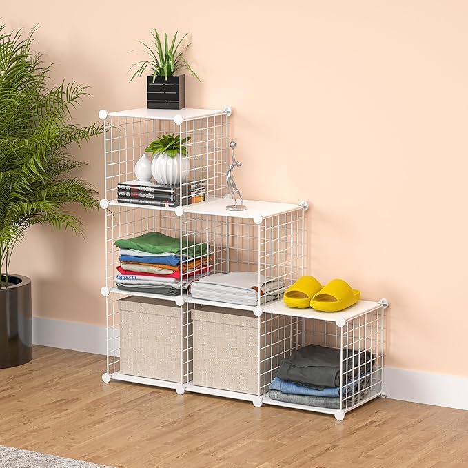 Closet Organizer, Organizers and Storage,Cabinet Metal Shelf Rack Storage Shelves Bookshelf,Toy Organizers and Storage Bins (6-Cube, White) - color: White Plus Iron, size: 6 Cubes