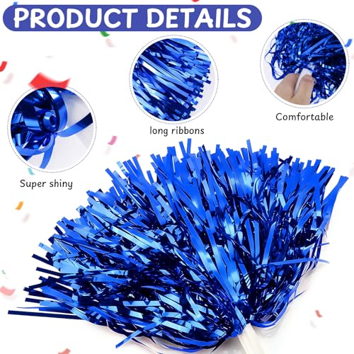 16/60/100PCS Pom Poms Cheerleading Metallic Foil Cheer Pom Poms with Plastic Handles, Cheerleader Pom Poms for Cheering Squad Team Spirited Sports Game Dance Party - color: gold and blue