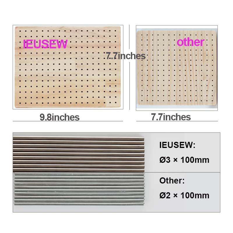 9.8 x7.7 inches Crochet Blocking Board with Pegs, Wooden Blocking Boards for Granny Square Projects, 20 Pcs Stainless Steel Rods