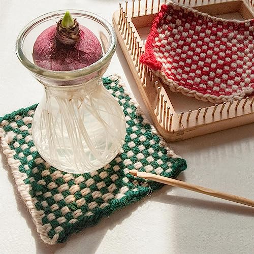 Diydeg Knitting Loom, Wooden DIY Board Mini Knitting Board Weaving Pegs Crochet Needlework Tools with Non Detachable Hooks, for Making Cushions Scarves Hats Shawls (L) - size: L