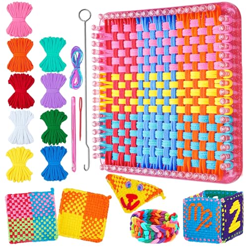 REENLIV Upgraded Weaving Loom Kit Toys for Kids & Adults, DIY Arts & Crafts | Easy Potholder Loom Knitting Activity for Beginners, Ideal Gifts for Girls Ages 5 6 7 8-12 13 Years Old, 252 Craft Loops - color: Pink