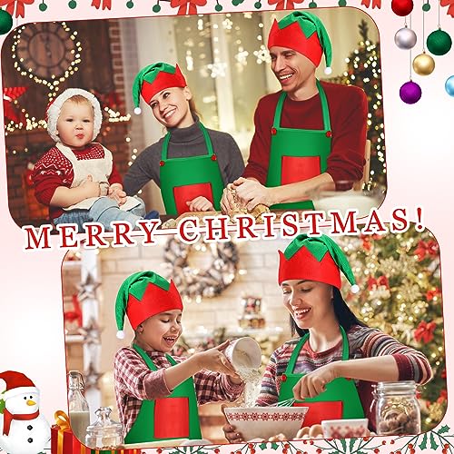 Handepo 12 Sets Christmas Apron and Hat Christmas Elf Costume Kit for Adults Women Cosplay Kitchen Xmas Holiday - color: Green, style: Simple