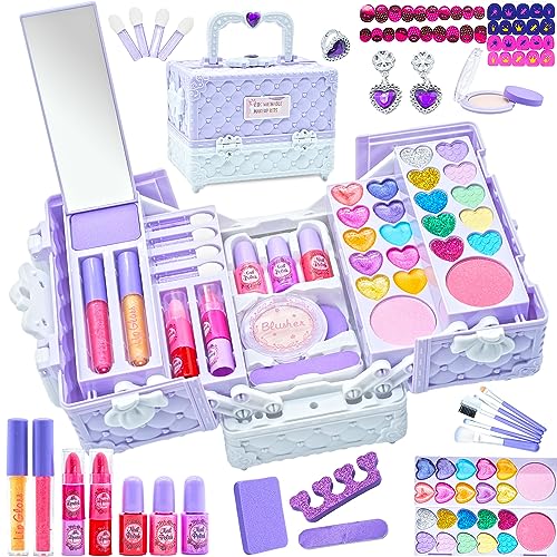 Kids Makeup Sets for Girls - 52 PCS Safe and Washable Makeup for Kids, Real Toddler Makeup Kit with Cosmetic Case, Girls Toys Age 4-12, Princess Toys Birthday Gift(Light Purple) - style: Makeup-Palette-L-Light Purple